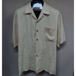 Tommy Bahama Mens Size Large Top Hawaiian Shirt Collared W/ Chest Pocket Yellow